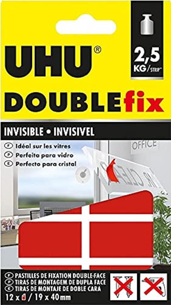 UHU Doublefix Invisible - Adhésif double face ultra puissant, résistant à 2,5kg, transparent, pour le bureau et la maiso