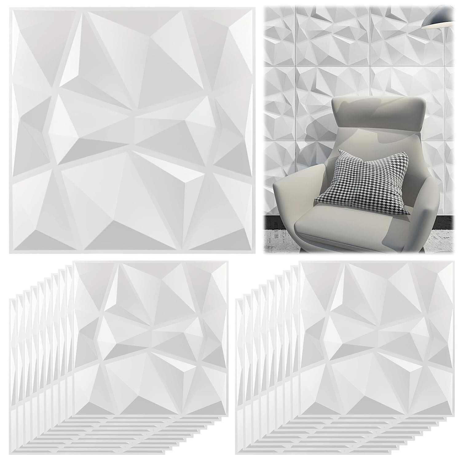 Panneau Mural Decoratif 3D Blanc Mat 30x30 cm pour Décor Intérieur de Studio et Bureau