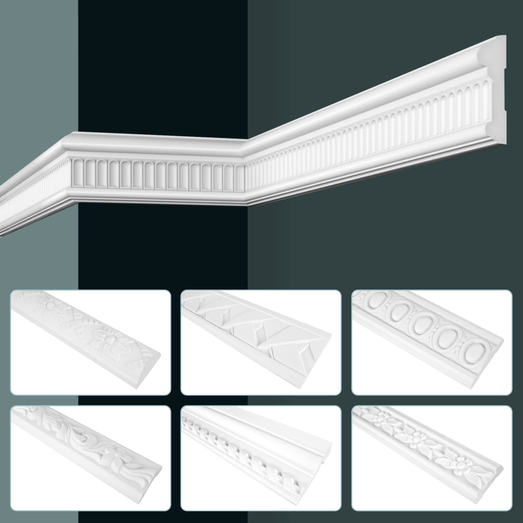 GRAND DECOR CR929 Lot de 2 moulures murales en stuc plates style baroque en polyuréthane blanc pour salon d'appartement