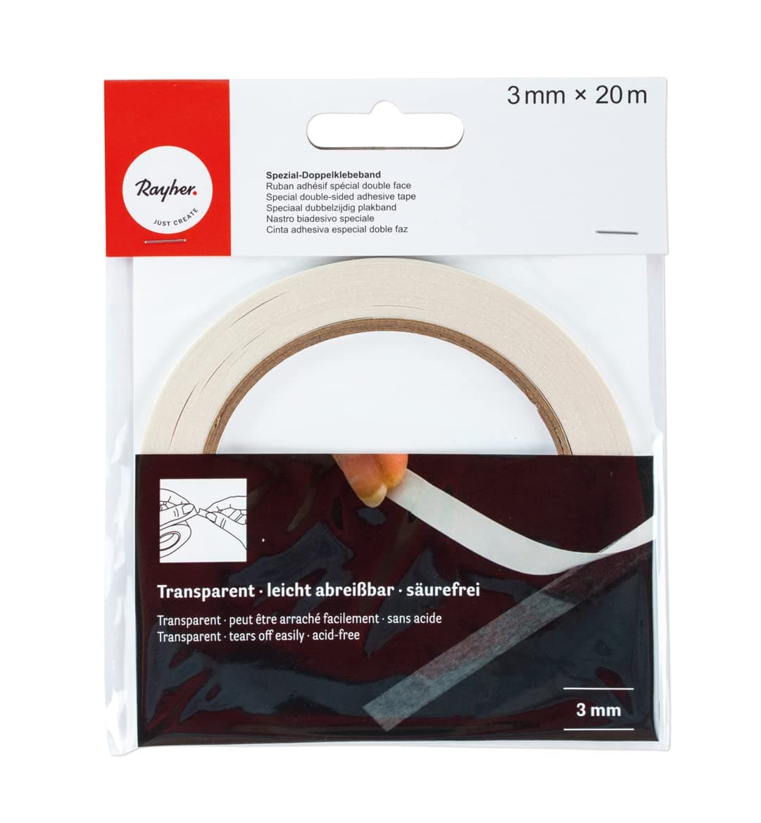 Rayher 30069000 Ruban Adhésif Double Face Transparent Extra Fort 3mm, 20m pour Scrapbooking & Déco en Papier - Adhésif F