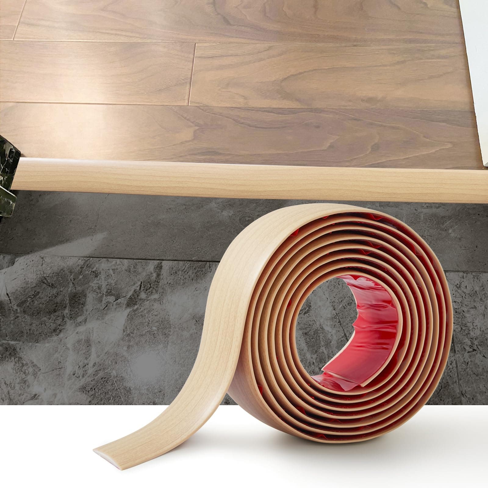 Bande de seuil auto-adhésive PVC 4cm grain de chêne beige pour sols en bois et espaces entre carreaux