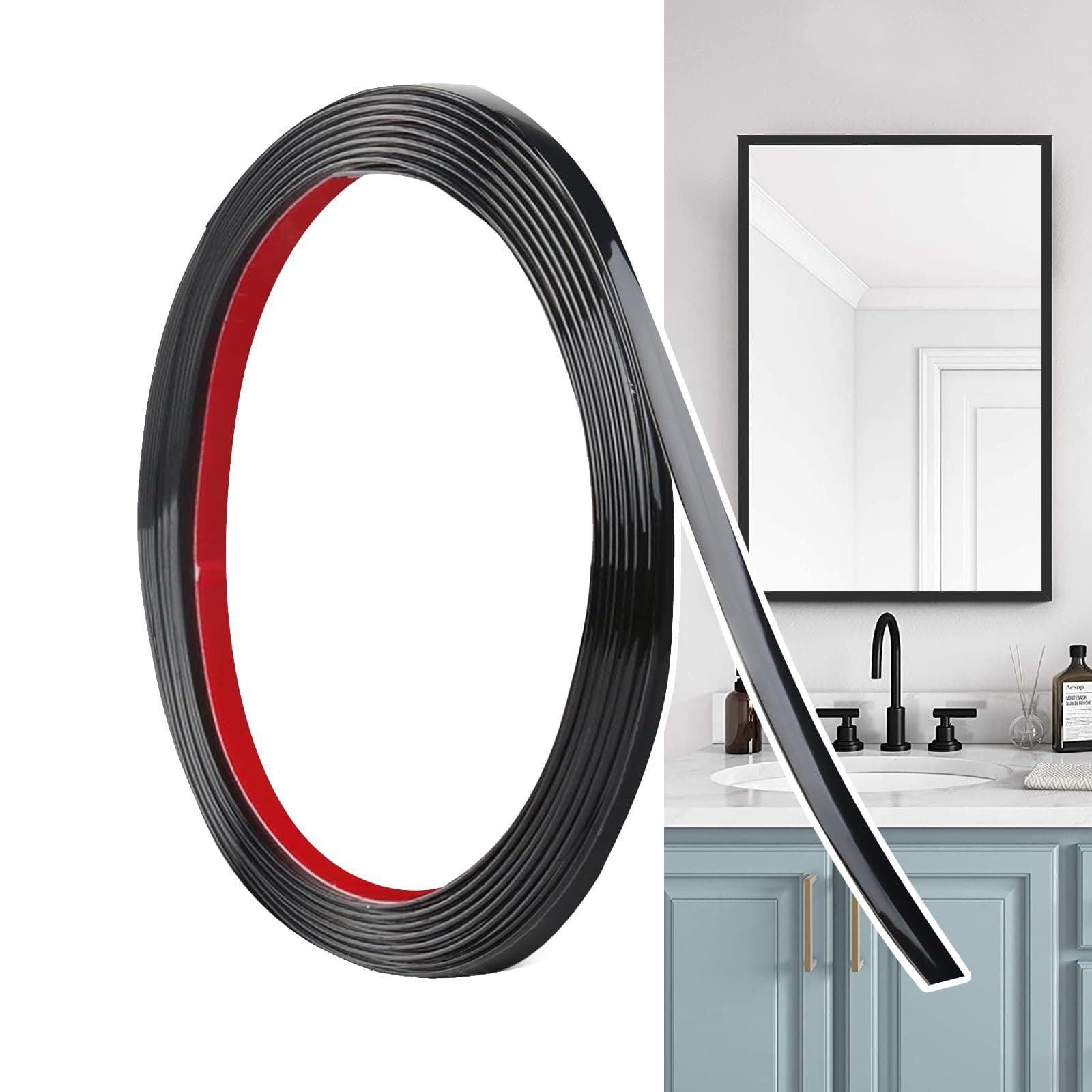 Hengrongshen Moulure Décorative Autoadhésive Noire Mat (6M x 0.65cm) pour Mur, Miroir et Plafond, Facile à Peler et Coll