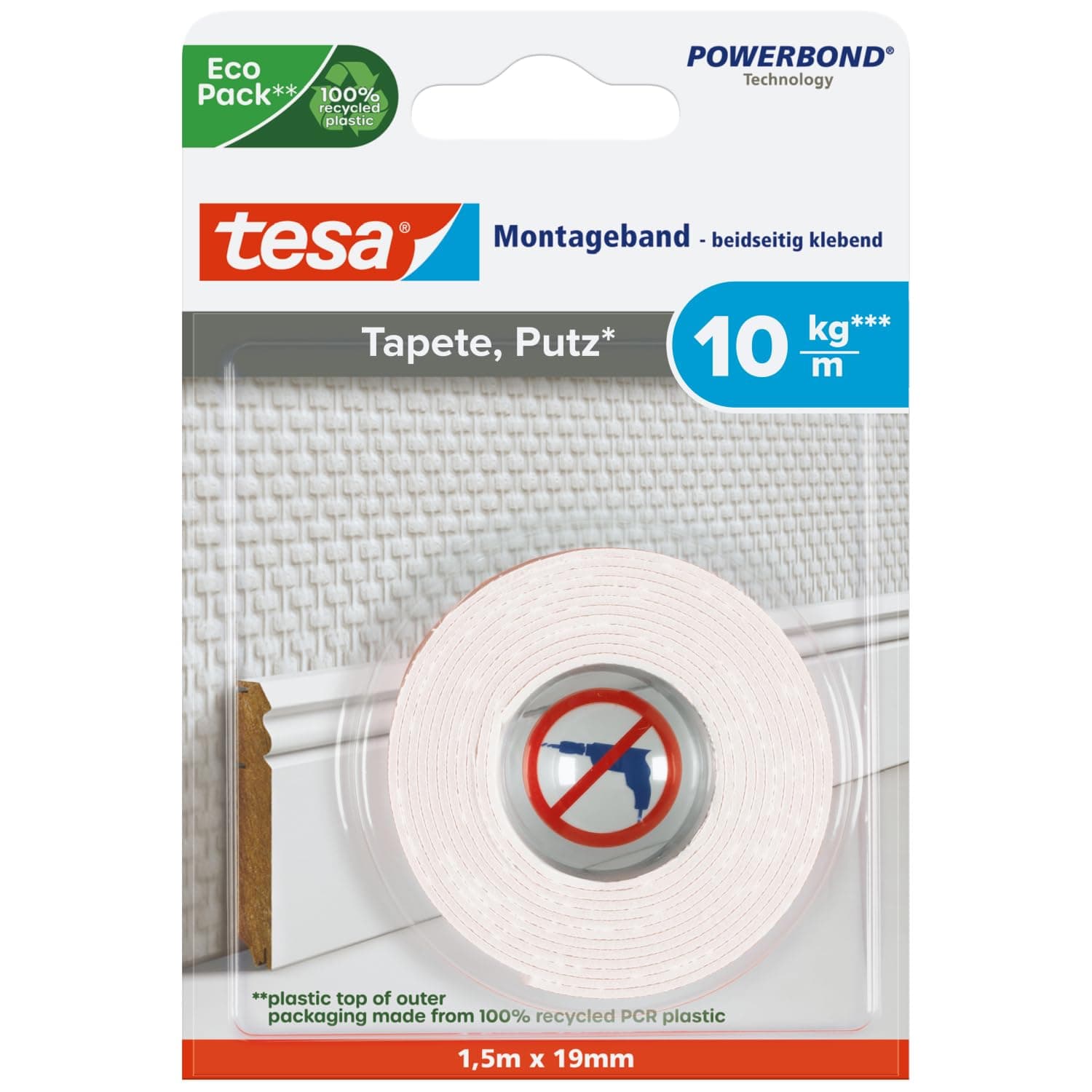 Ruban double-face Tesa 77742 spécial Papier Peint pour professionnels - 1,5m x 19mm - Collage professionnel - Découvrez