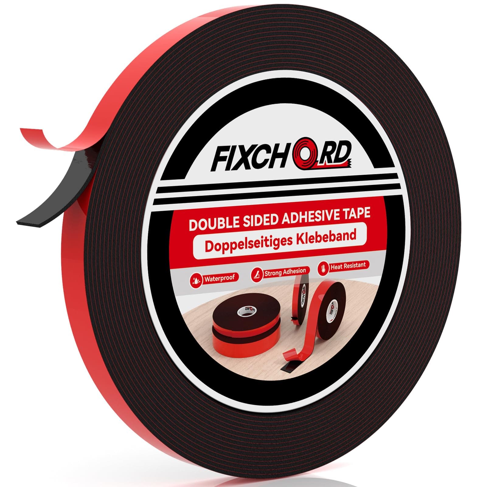 FIXCHORD Ruban Adhésifs Double Face Extra Fort, Imperméable et Ultra Résistant aux Hautes Températures, pour Bureaux et