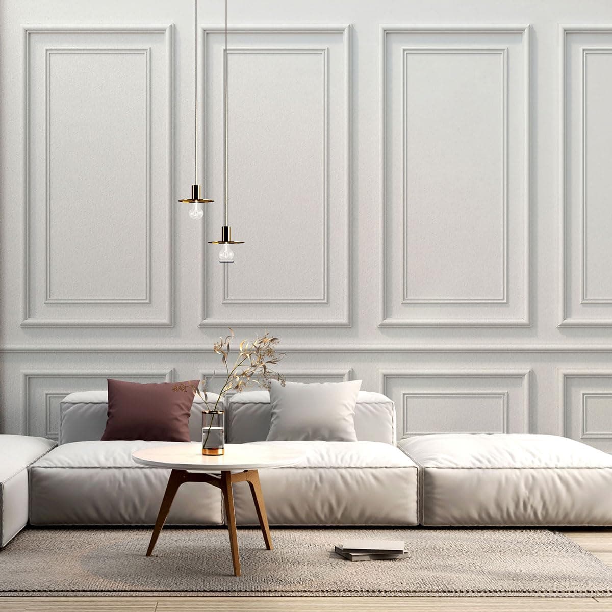 Papier peint panoramique Mur Avec Moulure pour Salon Largeur 260 cm x Hauteur 174 cm - Intérieur Chic et Modular