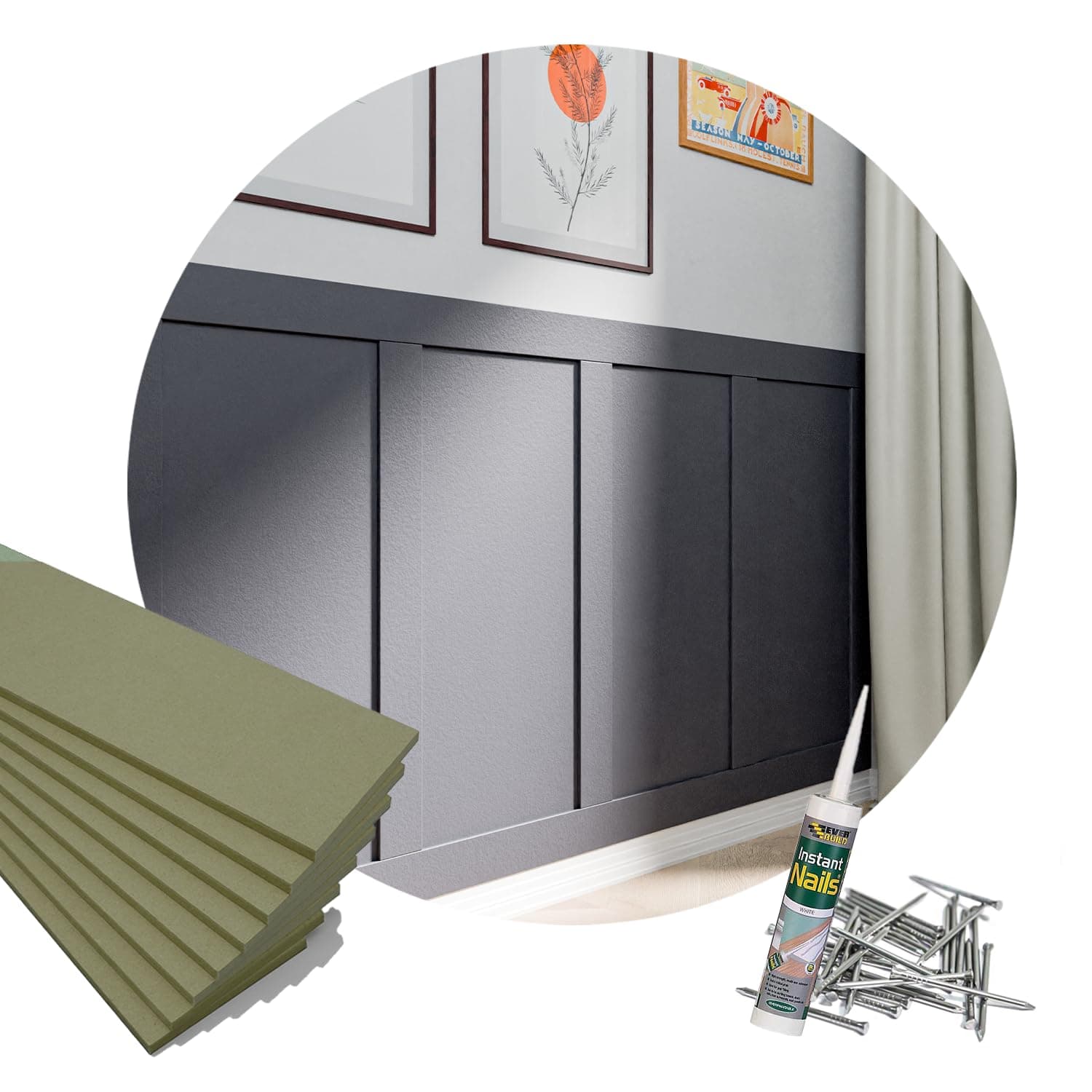 Vanetti Design Kit de Panneaux Muraux Bois 3D pour Salon - Résistant à l'Humidité, Style Shaker, 8 Panneaux Inclus, Coll