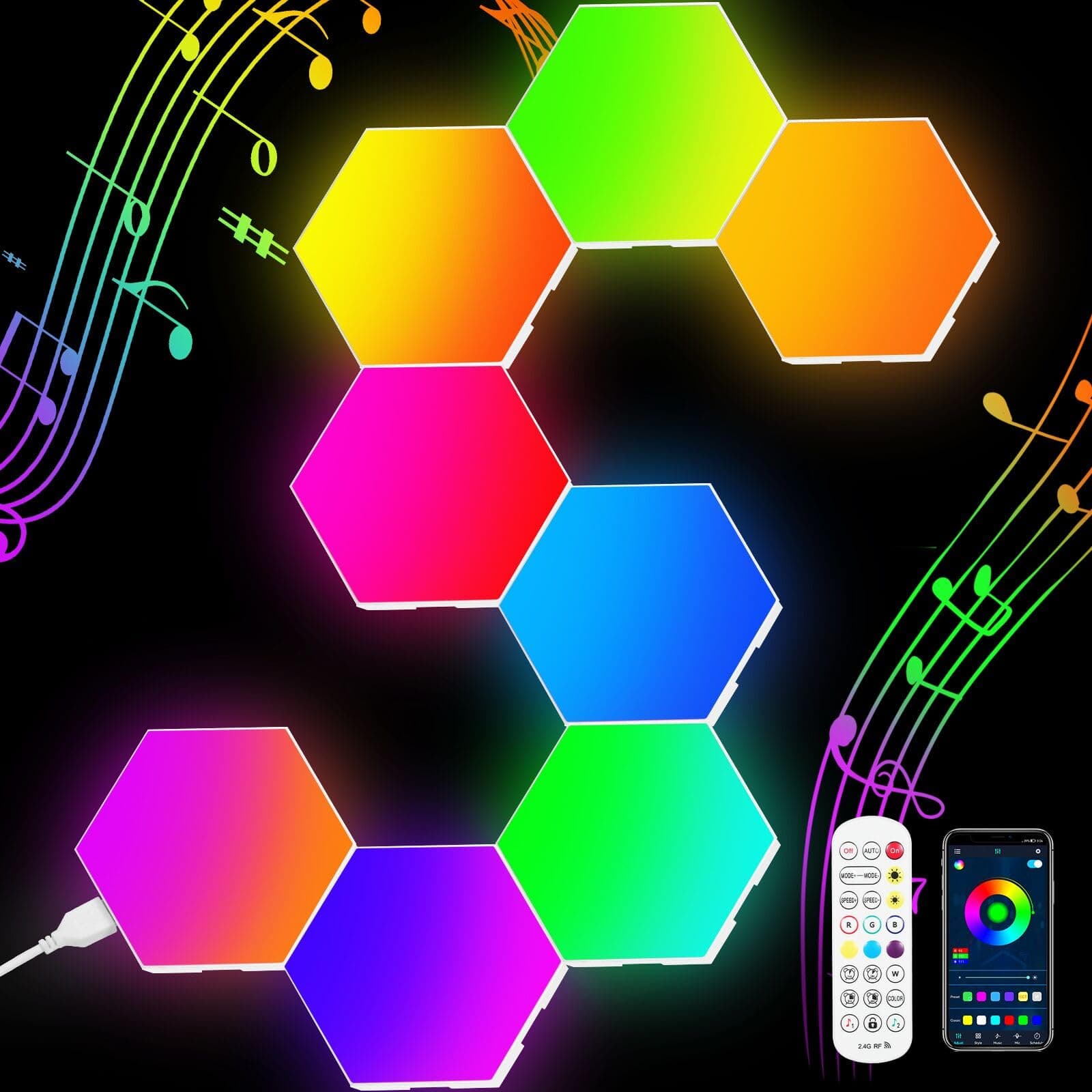 Neoglint Applique Murale Hexagonale LedRgb  Synchronisation Musique Salle De Jeu Decoration Intellectuelle Application C