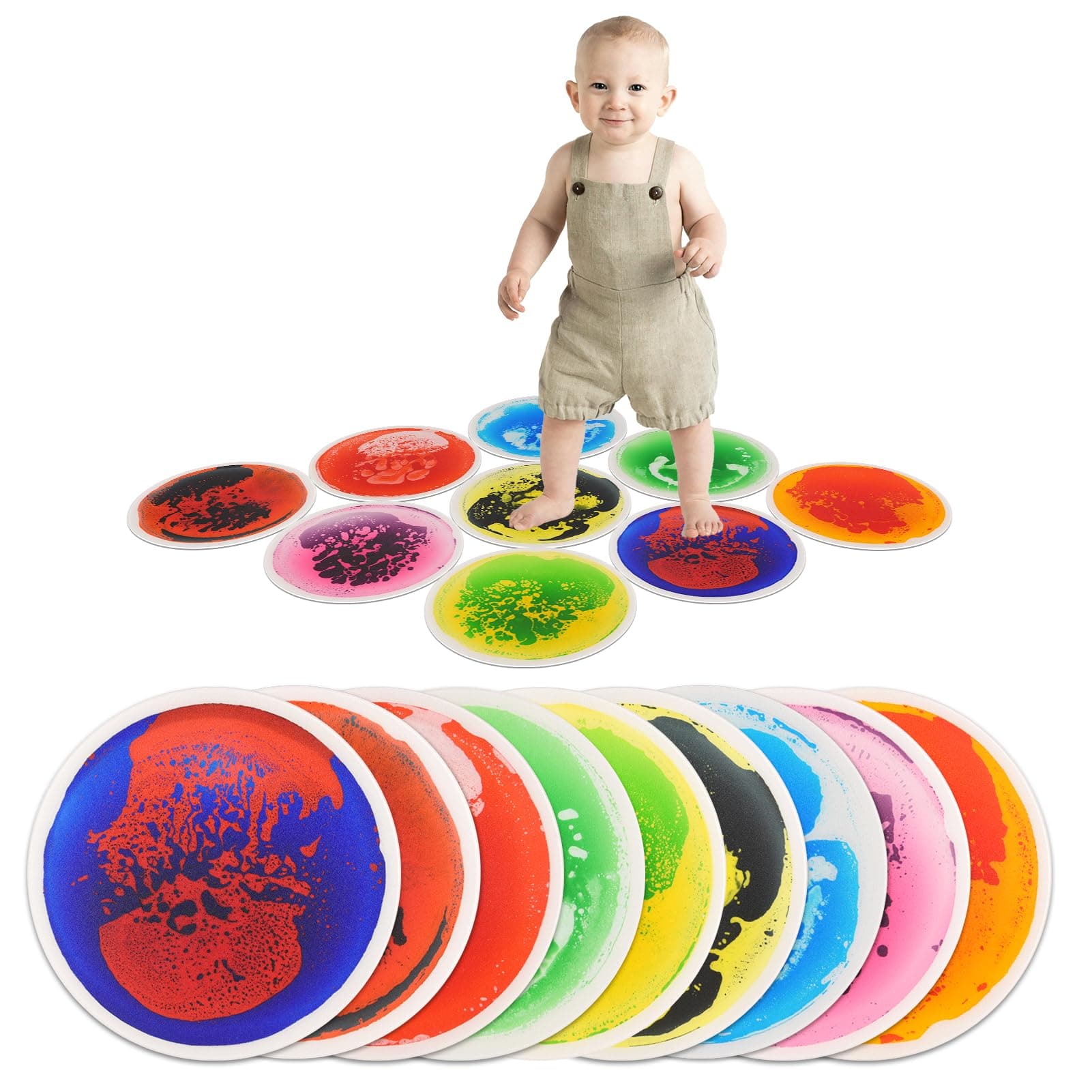 Art3d Dalles de Sol Sensorielles Rondes 30x30cm pour Enfants et Tout-Petits, Jeu Actif et Décoratif Liquide Coloré