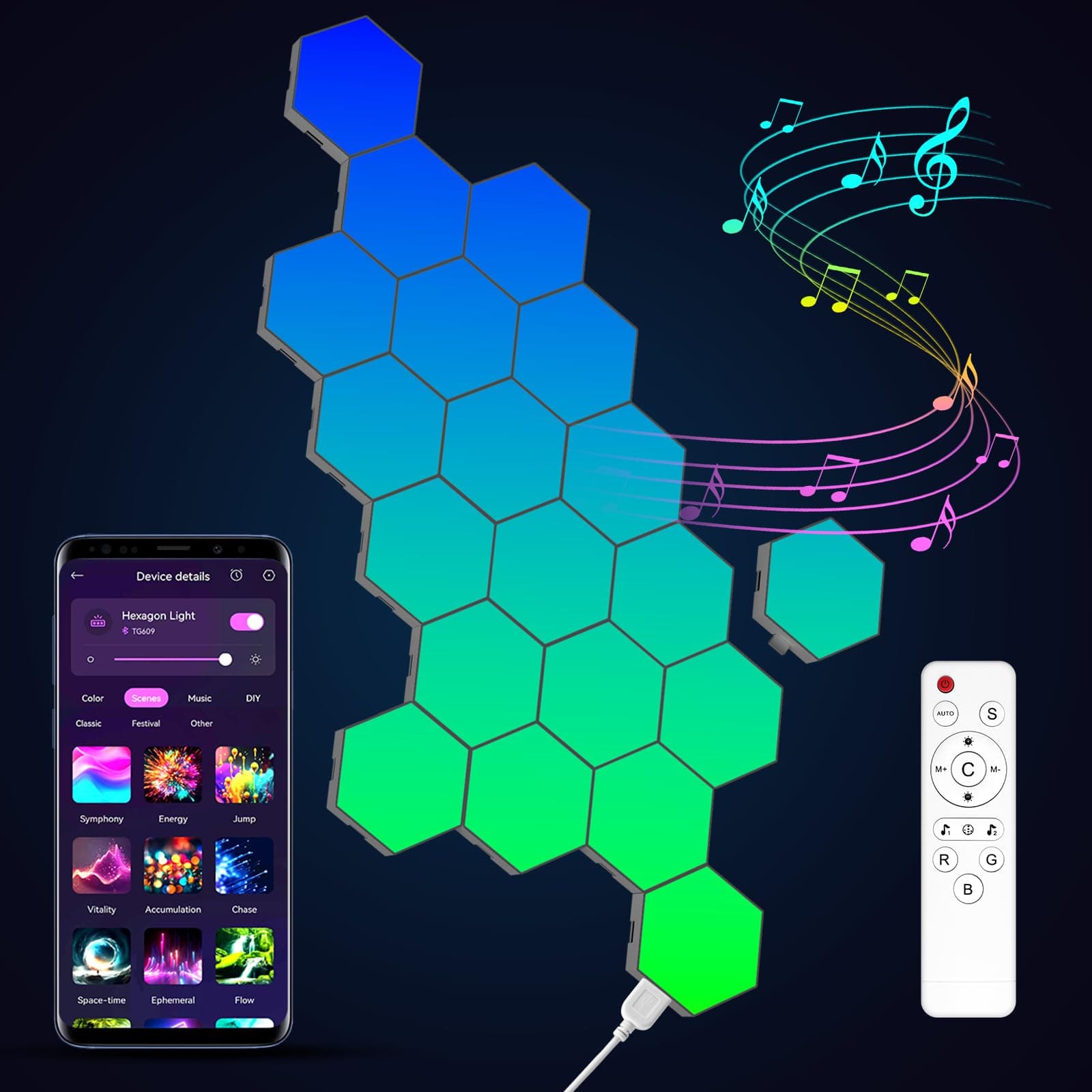 Panneau LED Hexagonal Smart Music Sync Lampe Murale App&Télécommande Contrôle Gaming Setup