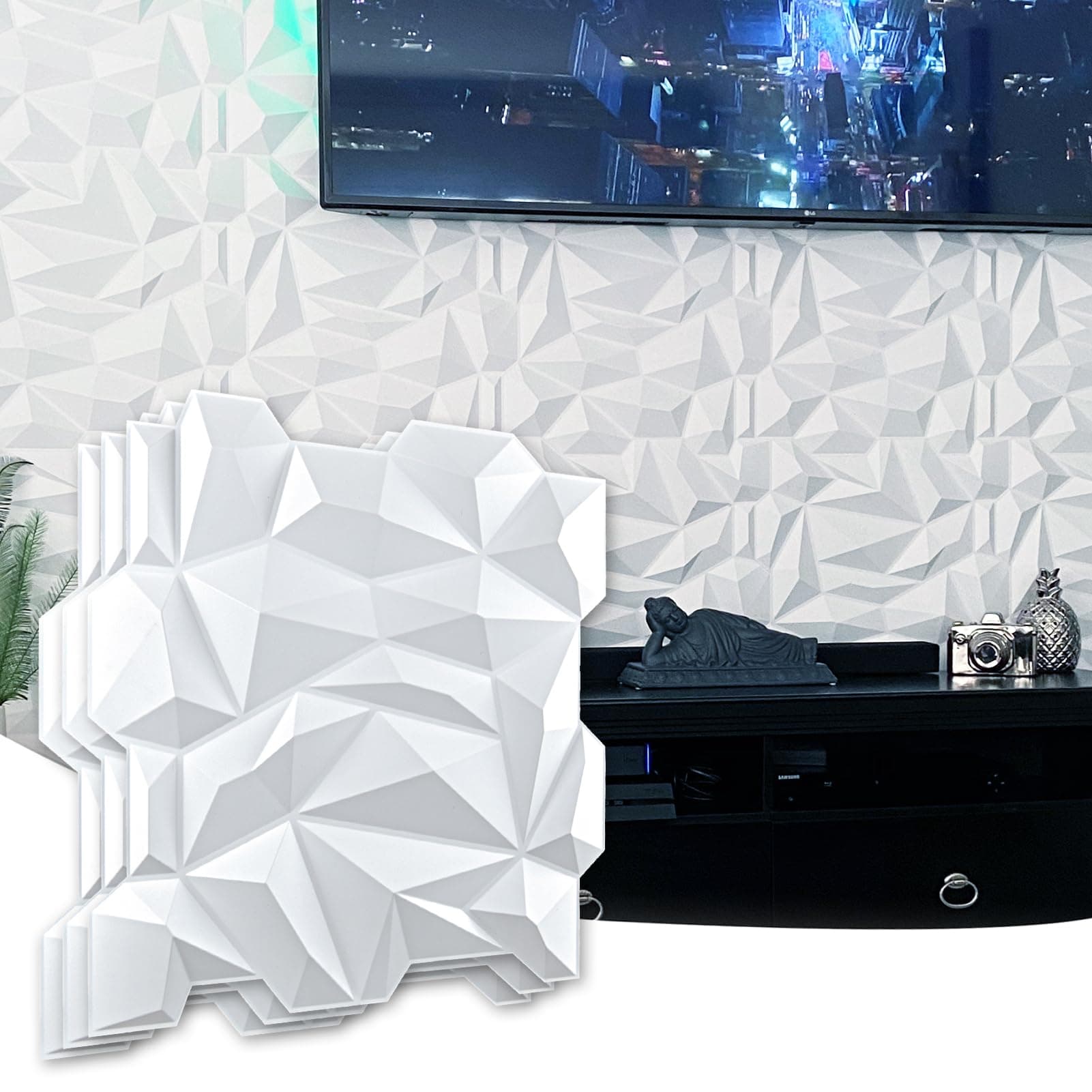 Art3d Panneau mural en PVC 3D diamanté, blanc mat, pour décoration résidentielle, beaux points de vente, résistance acco