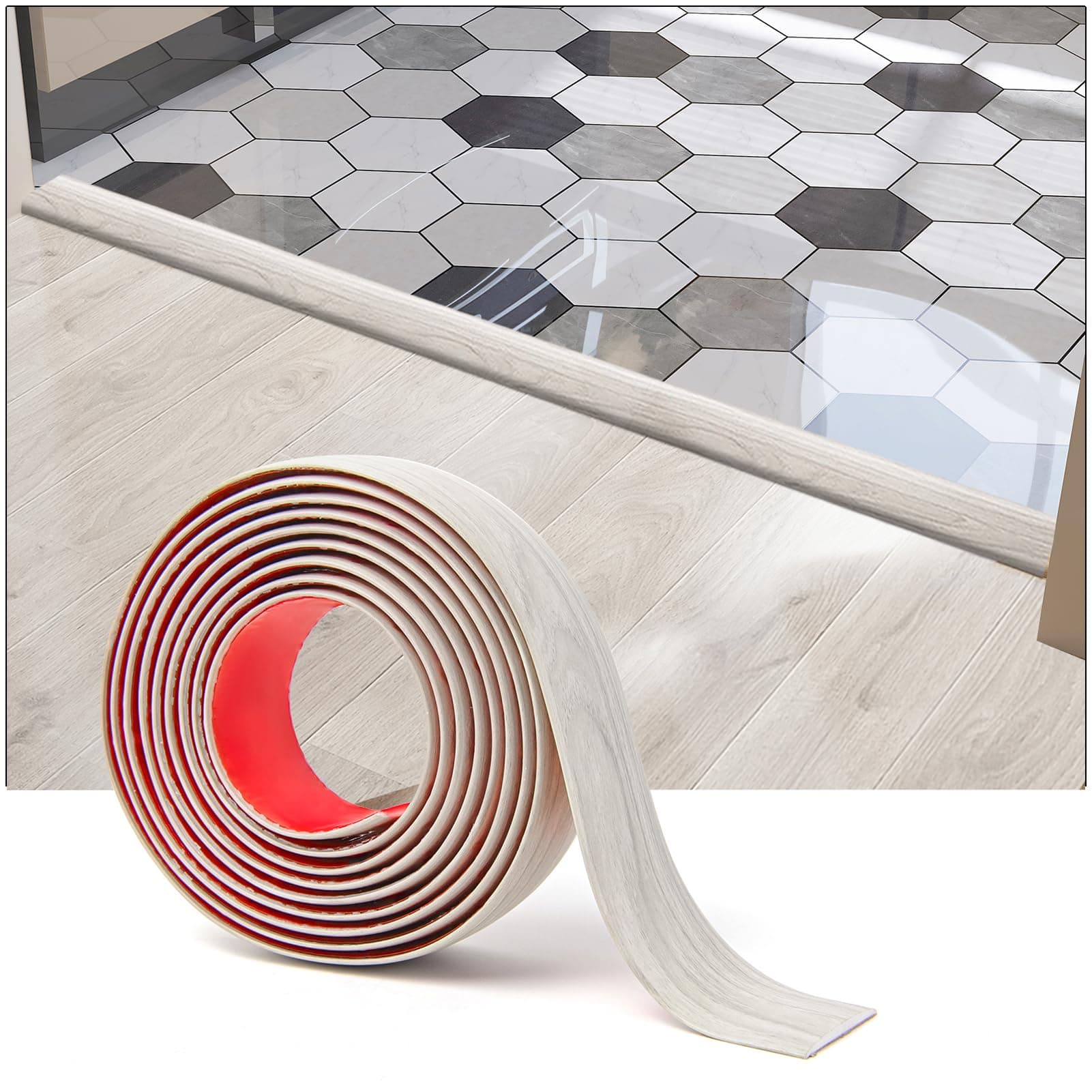 Art3d Bande de transition de moquette auto-adhésive en vinyle, pour séparer les espaces, Blanc délavé 304x4cm, applicabl