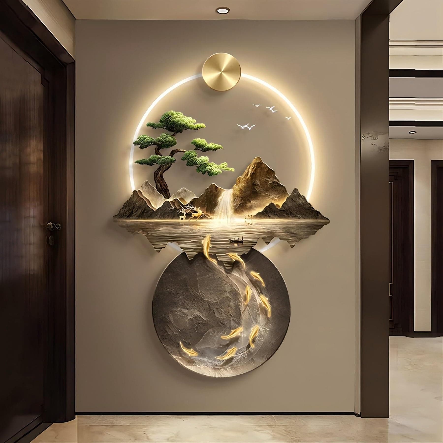 LIUWOPA Art Mural LED, Peinture décorative LED en Relief 3D pour Salon et Entrée, LIUWOPA Lampe Mural LED Feng Shui pour