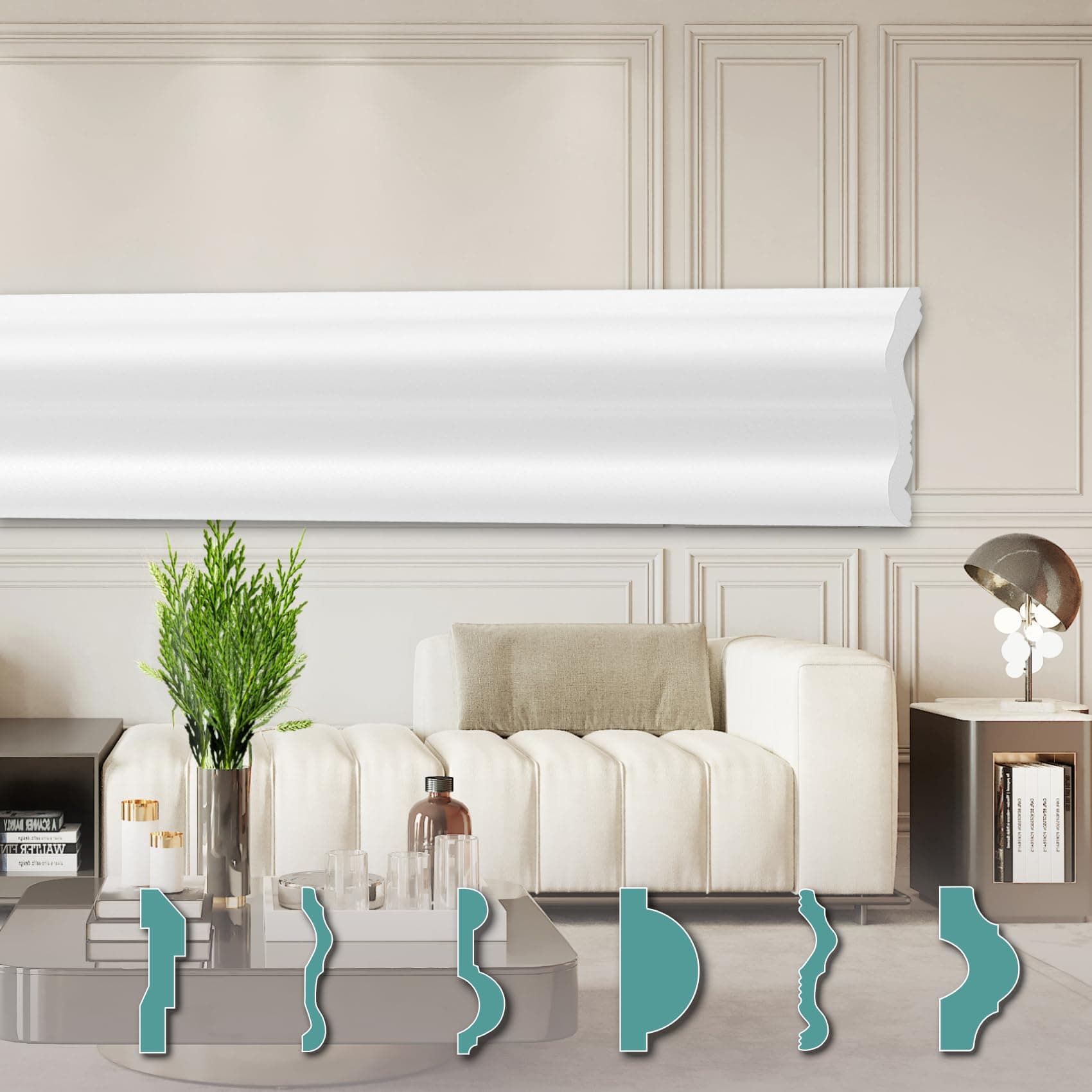 HEXIMO moulures murales modernes Blanc (2 mètres) pour décoration intérieure (Baguettes stuc FG3)