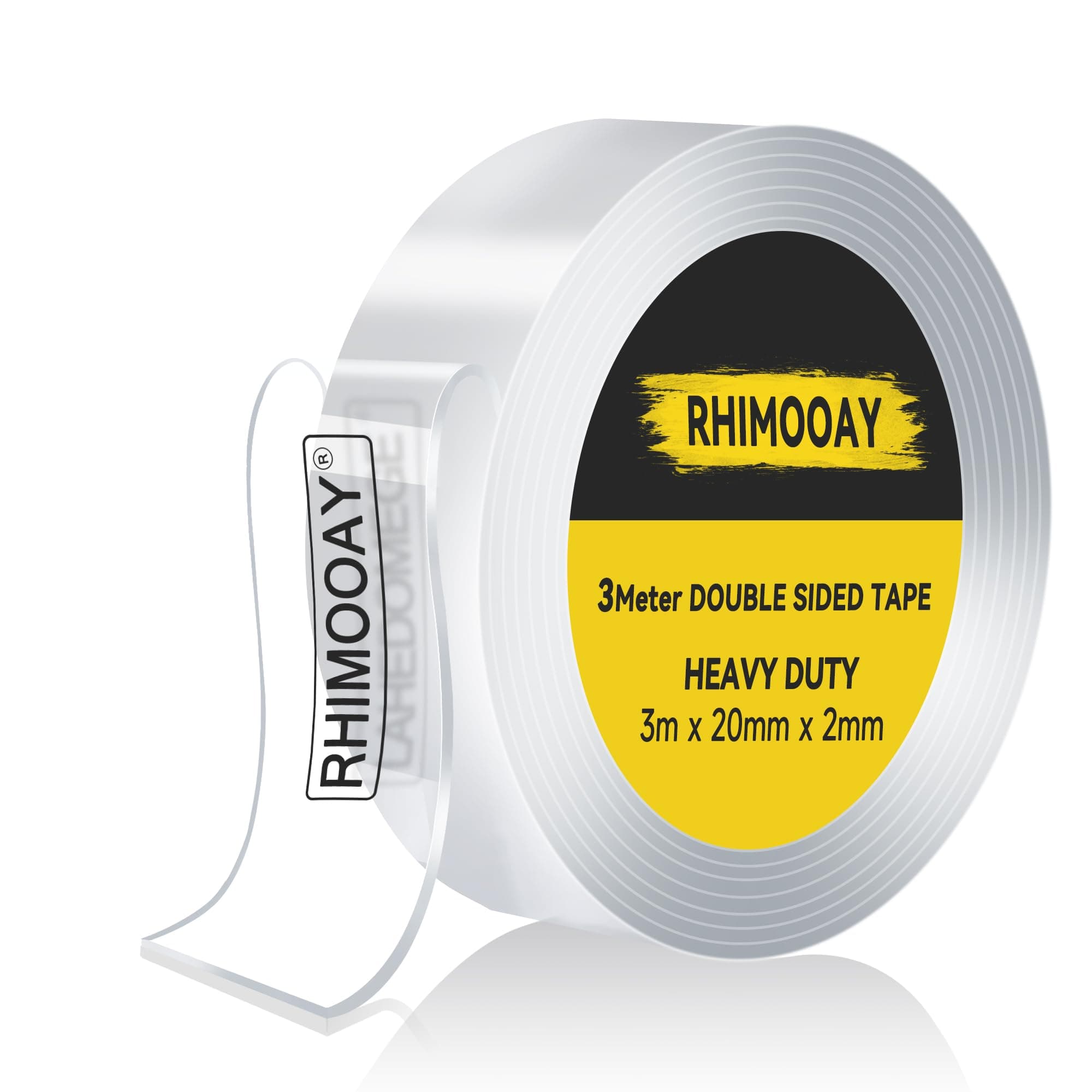 Rhumooay 3 mètres ruban adhésif double face extra fort, 2 mm, amovible, non marquant, lavable, 20 mm, tapis/mur photo/cu
