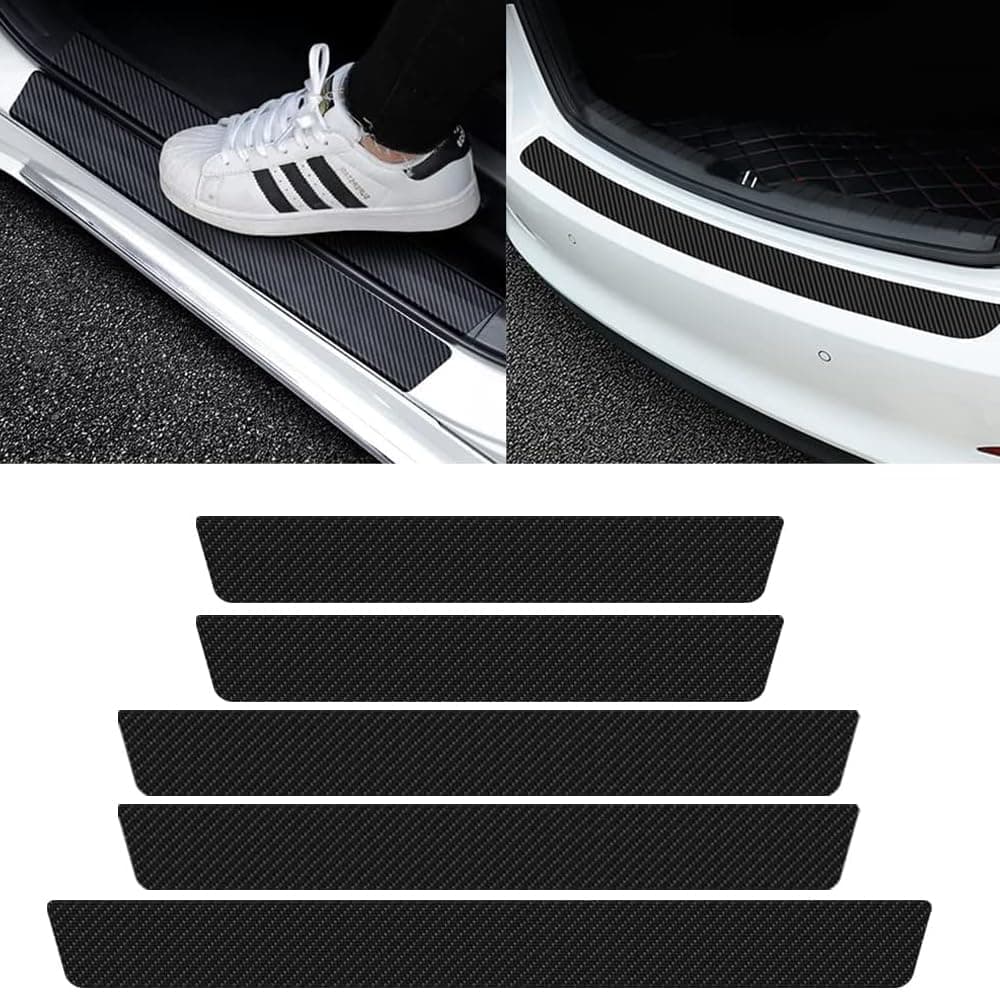 SSyang Films adhésifs de carbone 5 Pièces Protection Seuil de Porte pour Voiture - Anti-Rayures et Anti-Saleté - Protect