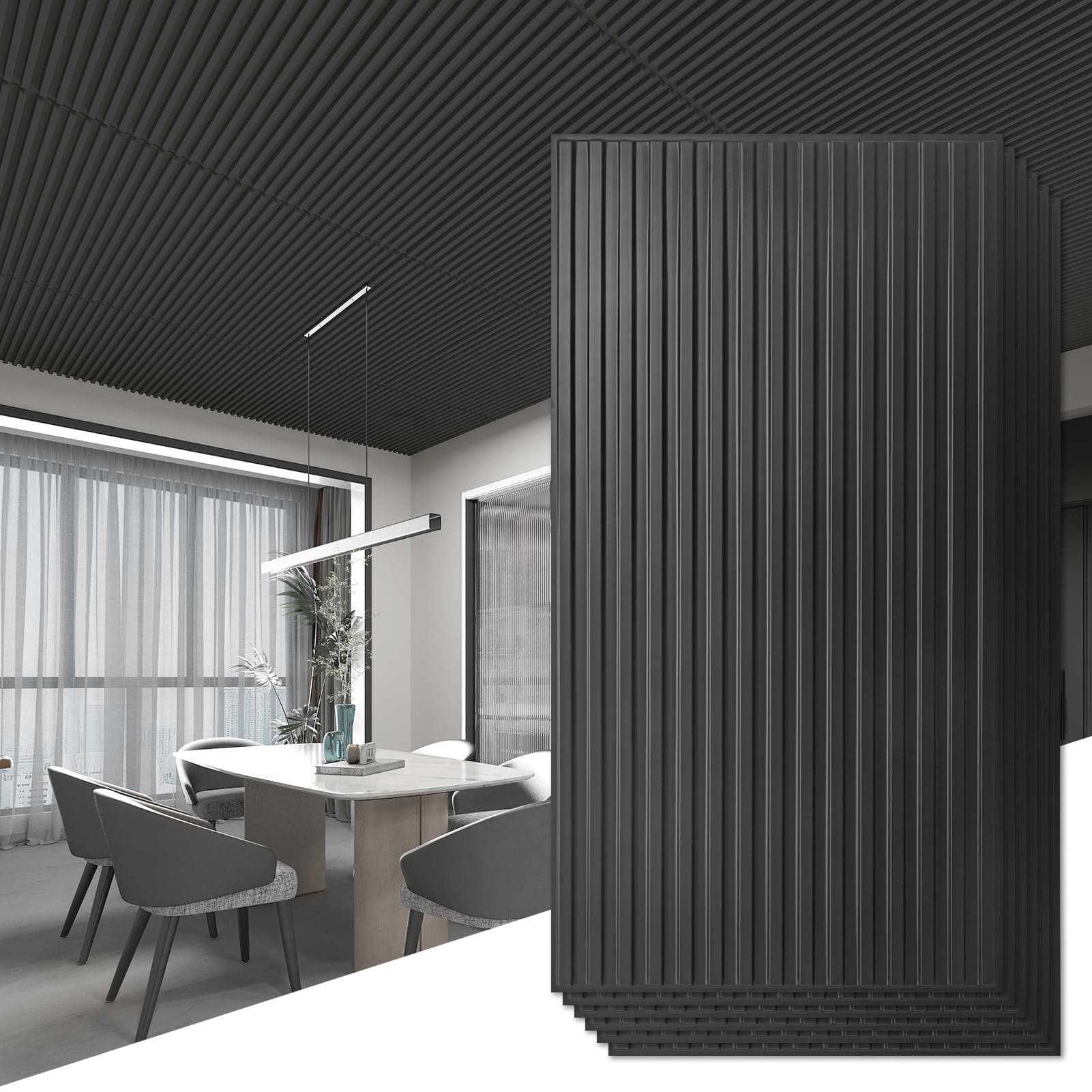 Art3d Lot de 12 panneaux muraux 3D à lattes Noir pour décoration murale intérieure