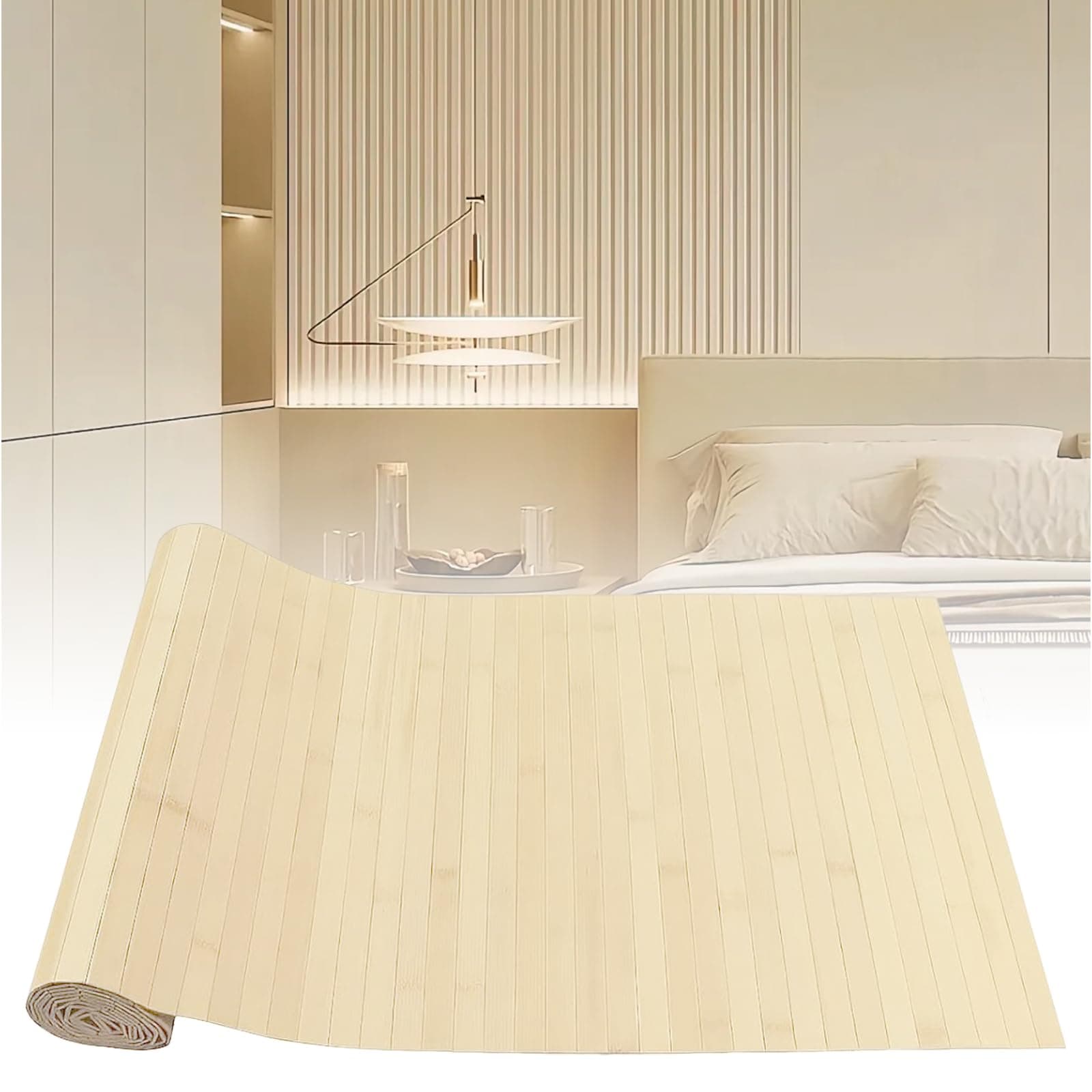 Panneaux muraux en bambou pour salon, cuisine et bureau - 244 x 30 cm - Décoration murale naturelle imperméable - Recher