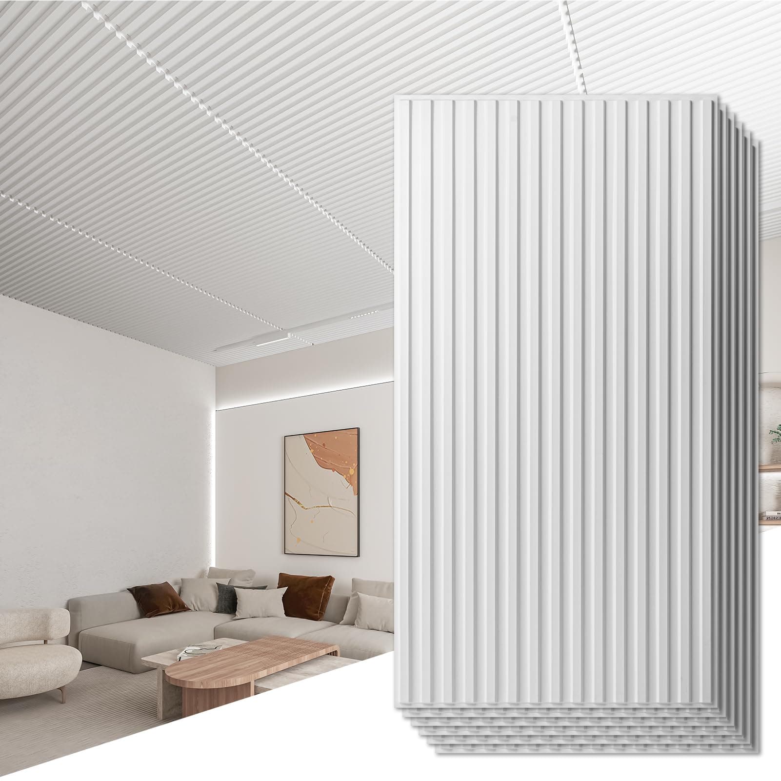 Art3d Lot de 6 panneaux muraux 3D à lattes Blanc pour décoration murale intérieure