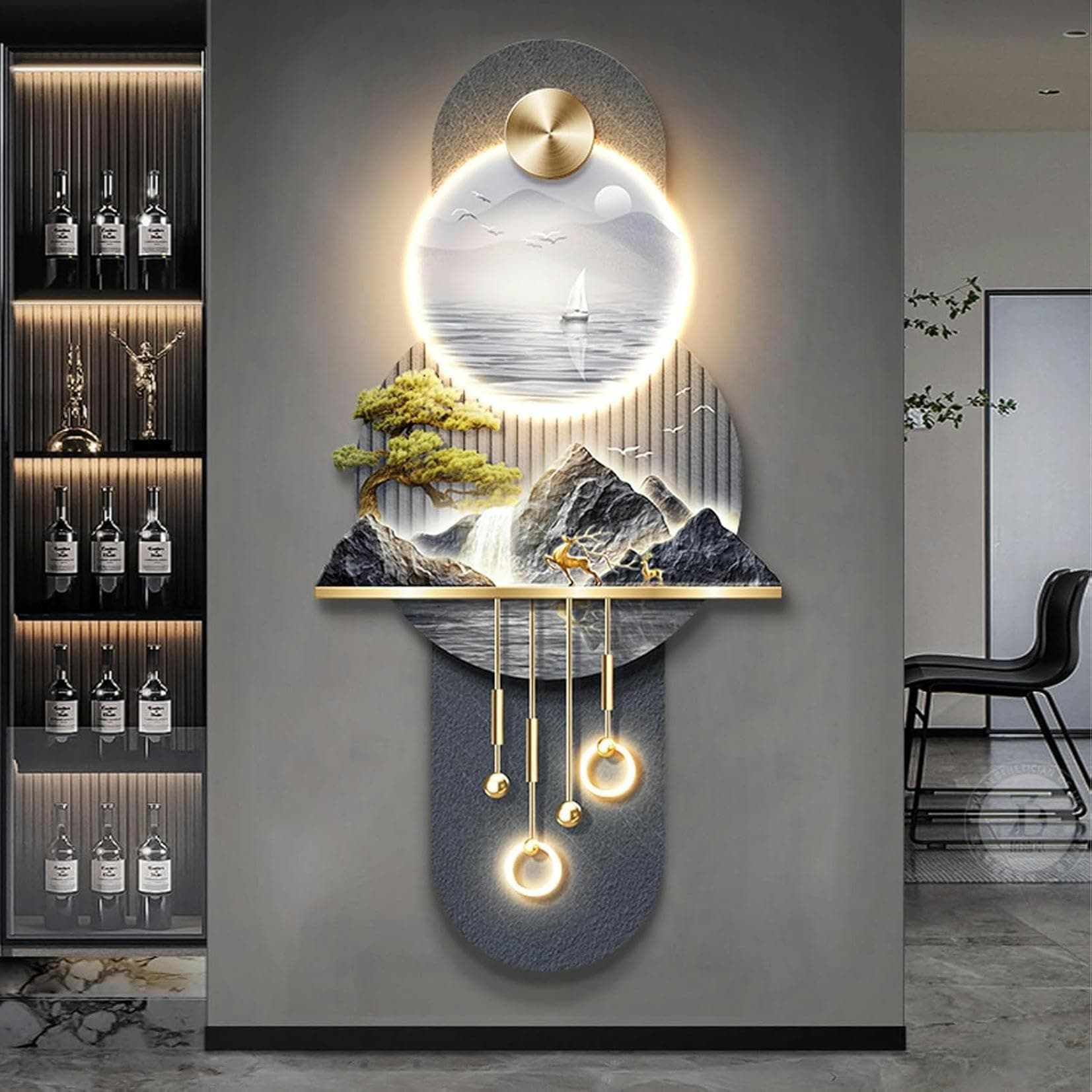 HOTAPEPU Mur De L'Image De Paysage Chinois LED, Sculptures Murales 3D Éclairées, Décoration Maison Salon Étude Lit ~