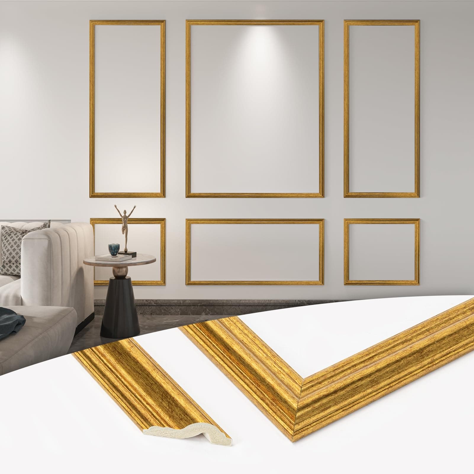Art3d Lot de 6 moulures murales prédécoupées prêtes à assembler pour décoration murale intérieure de salon - Installés a