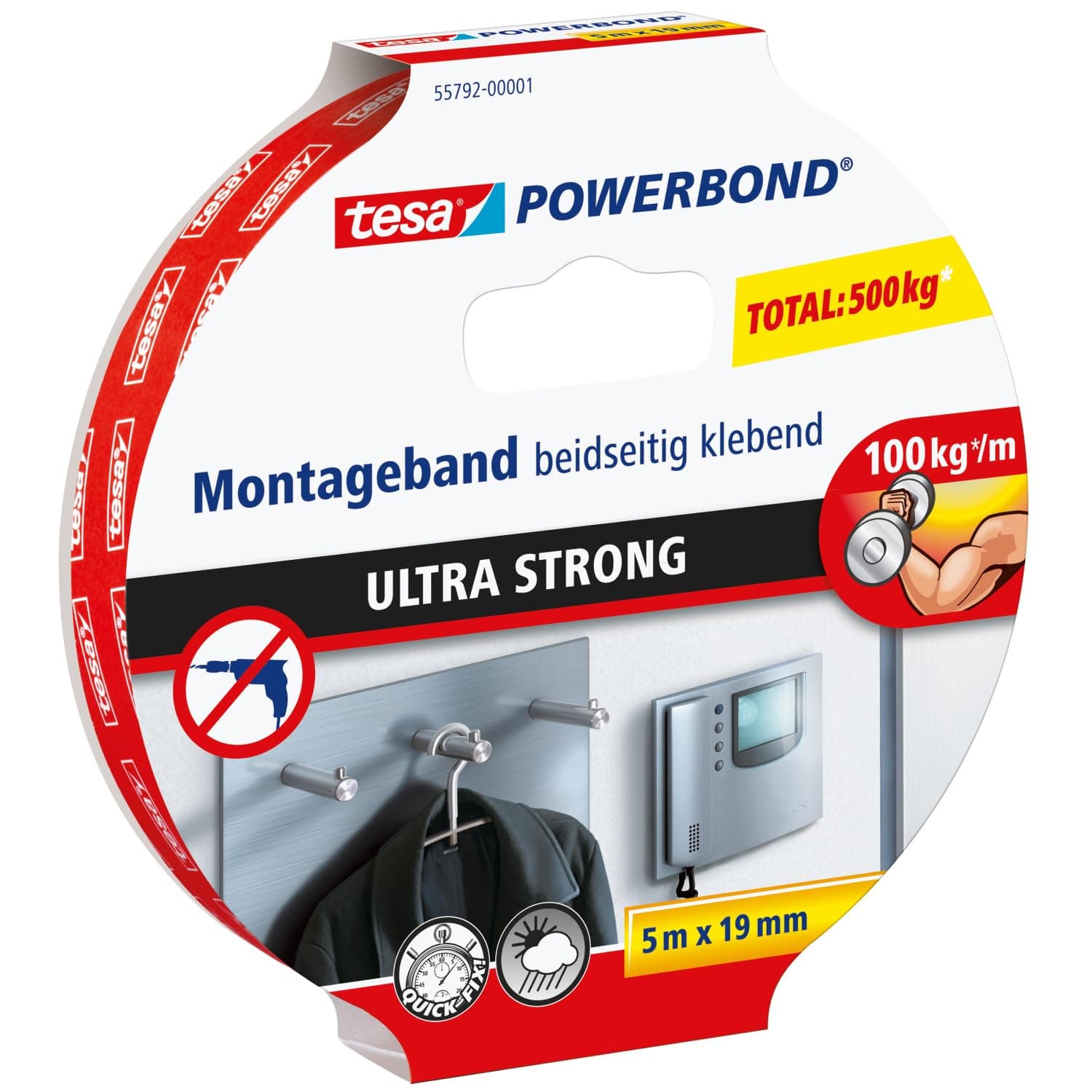 tesa Powerbond UltraStrong Ruban Adhésif Double Face - Adhésif Puissant pour une Fixation Sans Percer - 5 m x 19 mm  
te