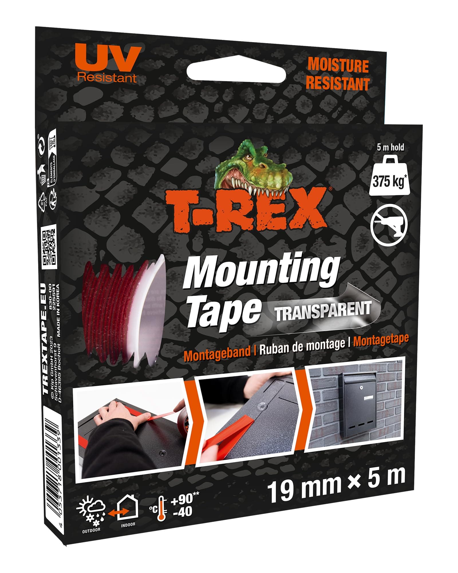 Ruban adhésif double face extra fort T-Rex - Travaux de montage intérieur & extérieur - Supporte jusqu'à 375 kg sans per
