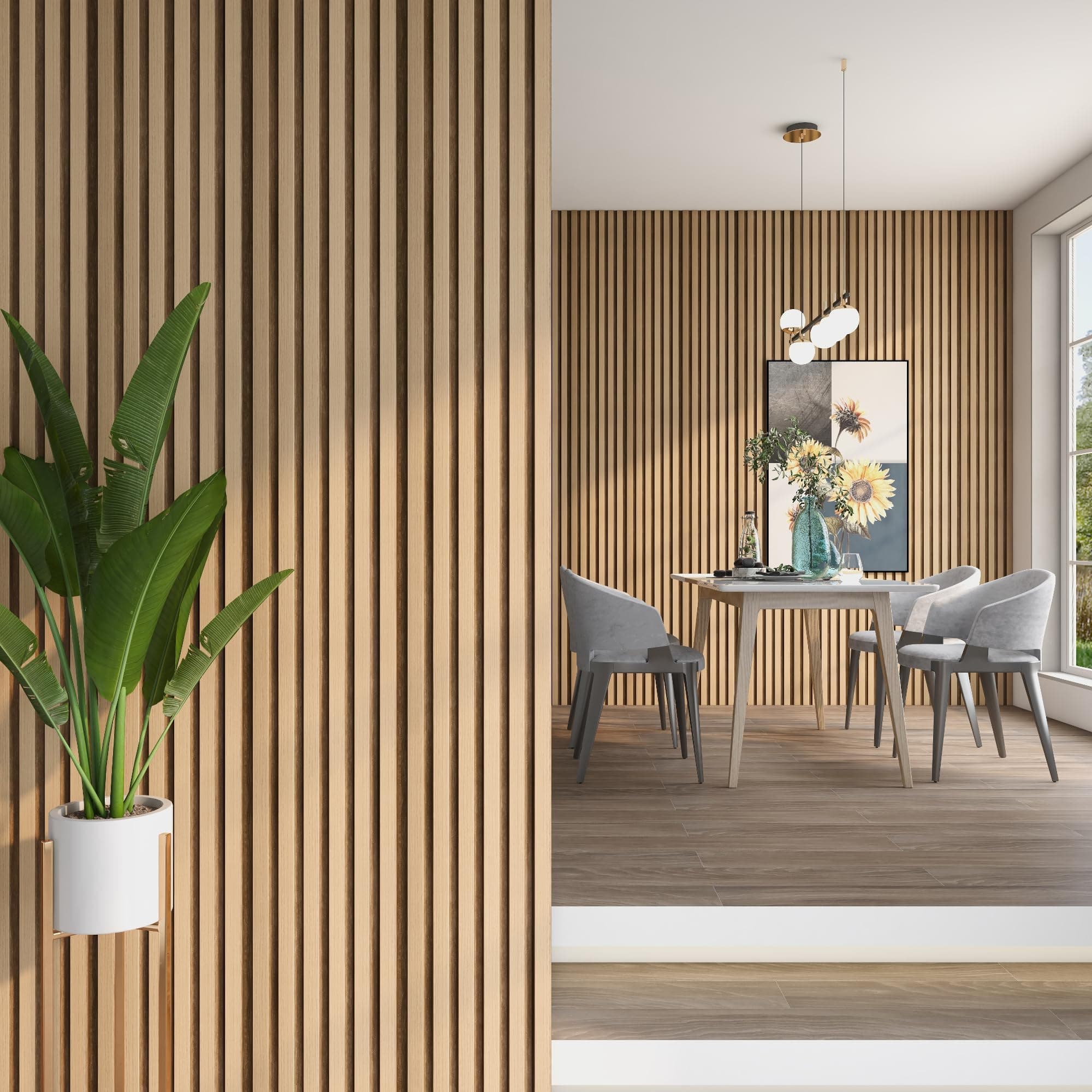 NEU.HOLZ Panneaux Muraux 3D Lattes Décoratives Style Scandinave pour Salon Installation Facile Polystyrène Effet Chêne C