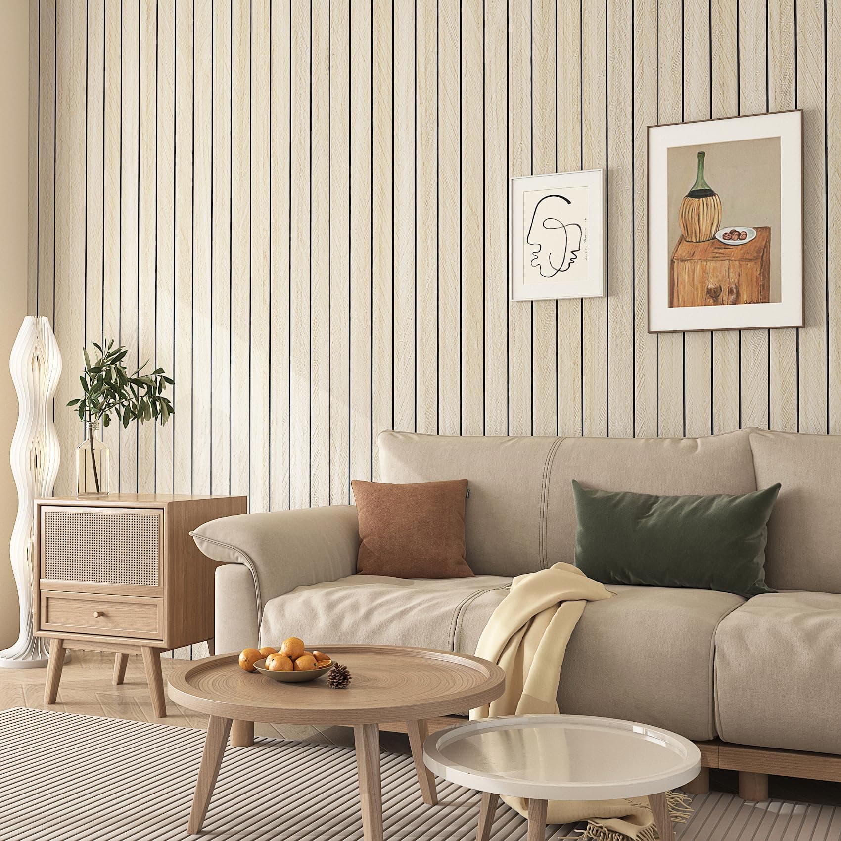 Livelynine Panneau Mural Bois Beige Adhesif Bureau Maison Chambre Salon 30CMx2M Motif Chevron