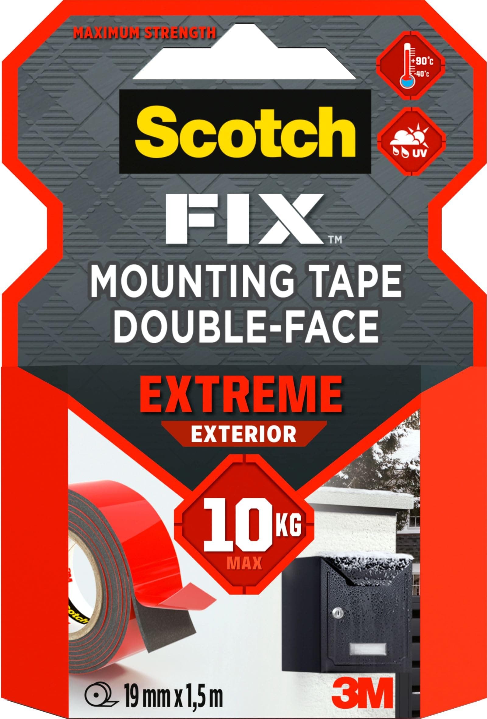 Ruban adhésif Scotch-Fix pour Extérieur, double face, technologie 3M, noir - 19 mm x 1,5 m