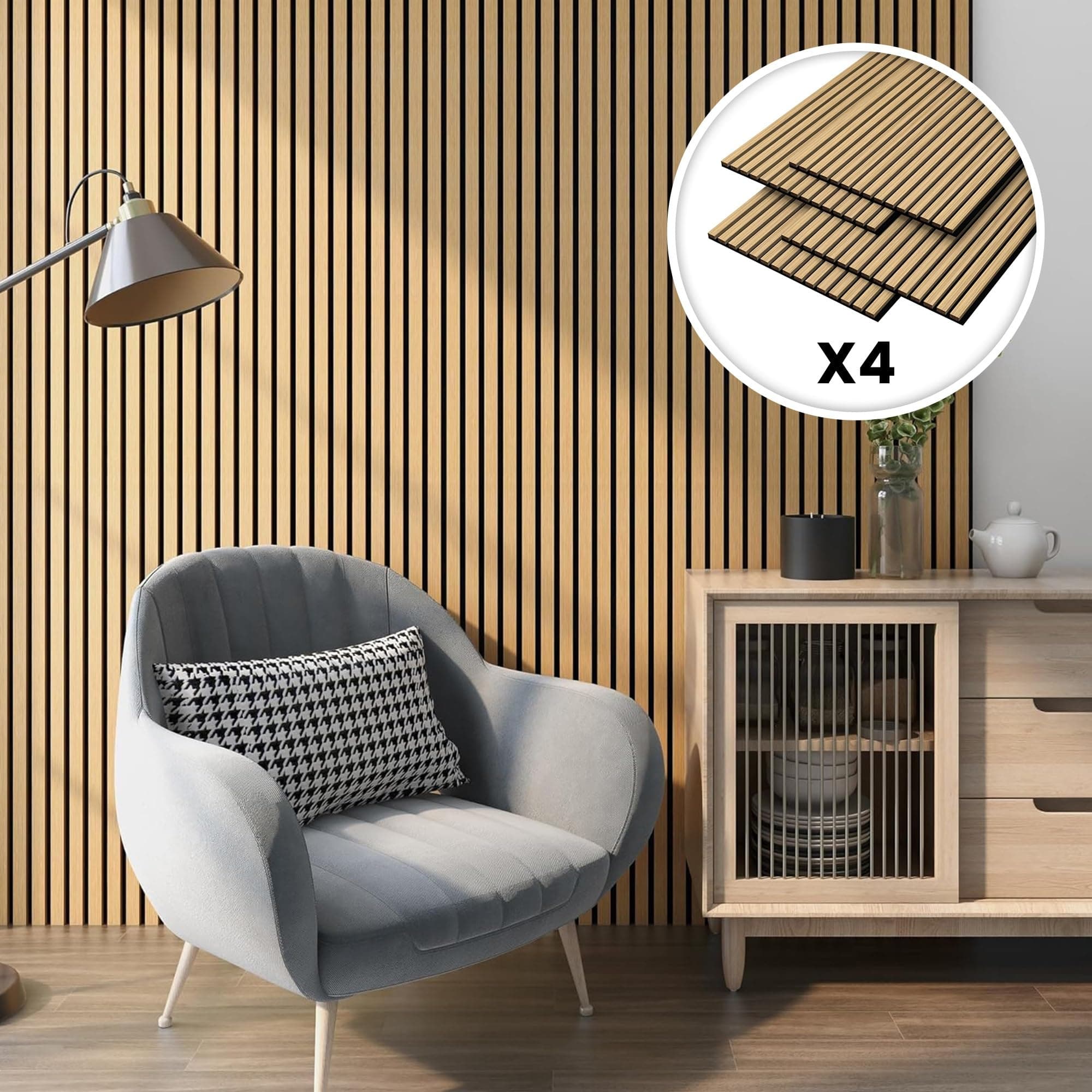 NEU.HOLZ Panneaux Acoustiques Muraux Faciles à Installer pour Amélioration Sonore Lampadaire NRC 0,8 MDF 120 x 60 cm Eff