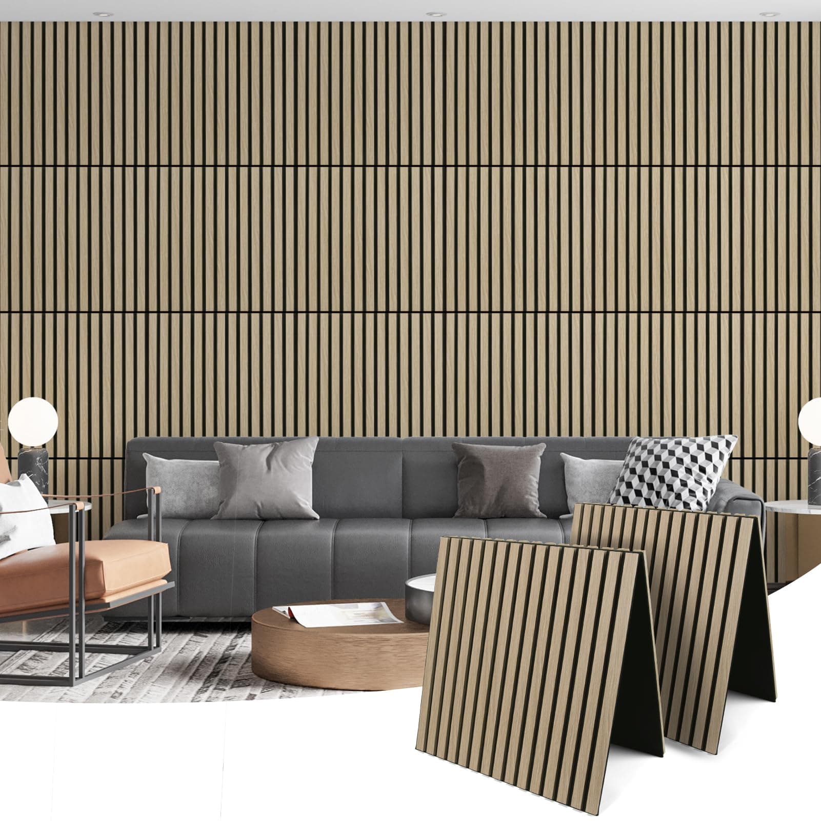 Art3d - Panneaux acoustiques pliables 3D - Maison - Office - Réduction du bruit - 120 x 60 cm - Feutre acoustique - Chên
