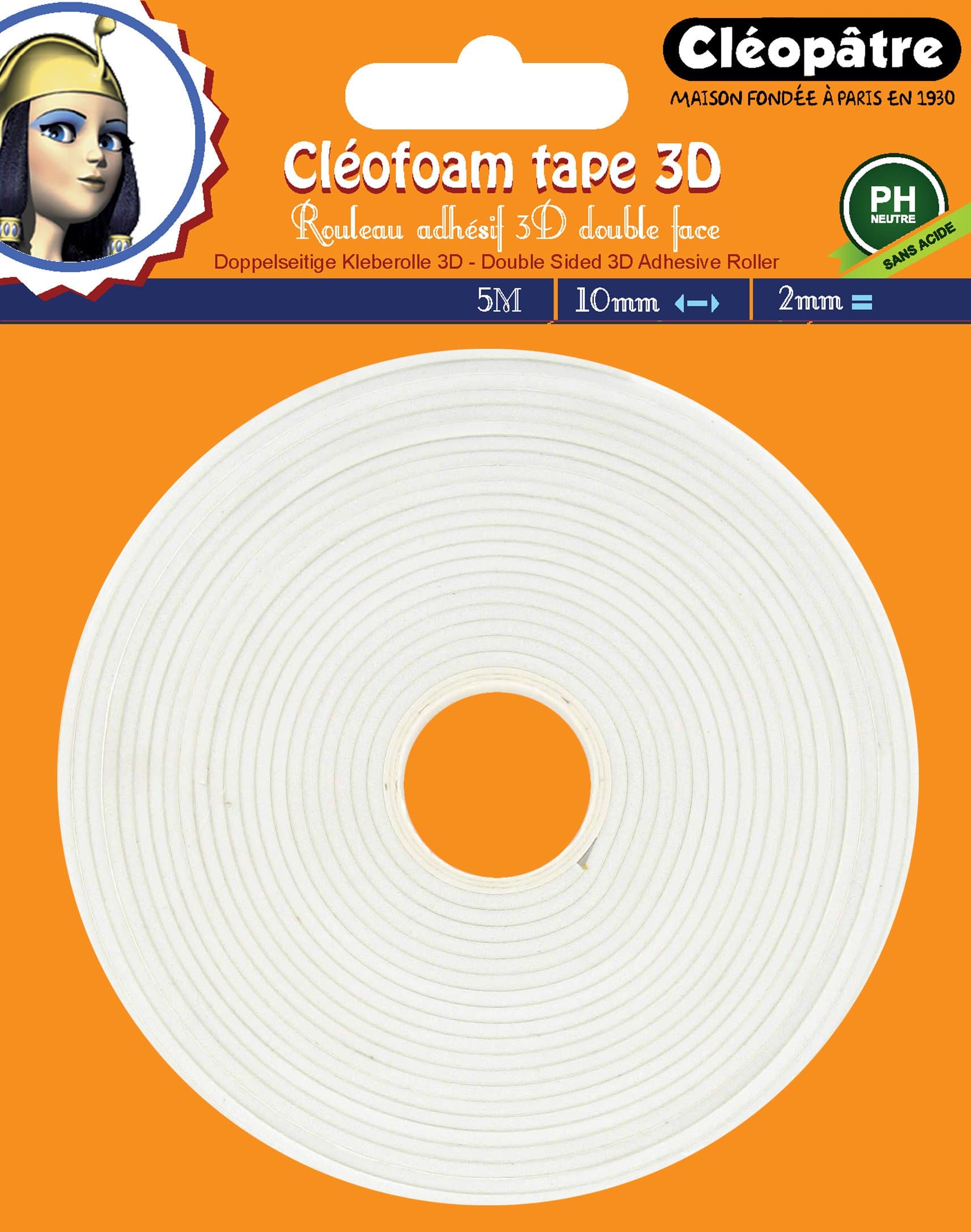 Cléopâtre - Cléofoam Tape 3D Rouleau adhésif-double-face en 2mm d'épaisseur pour scrapbooking professionnel
