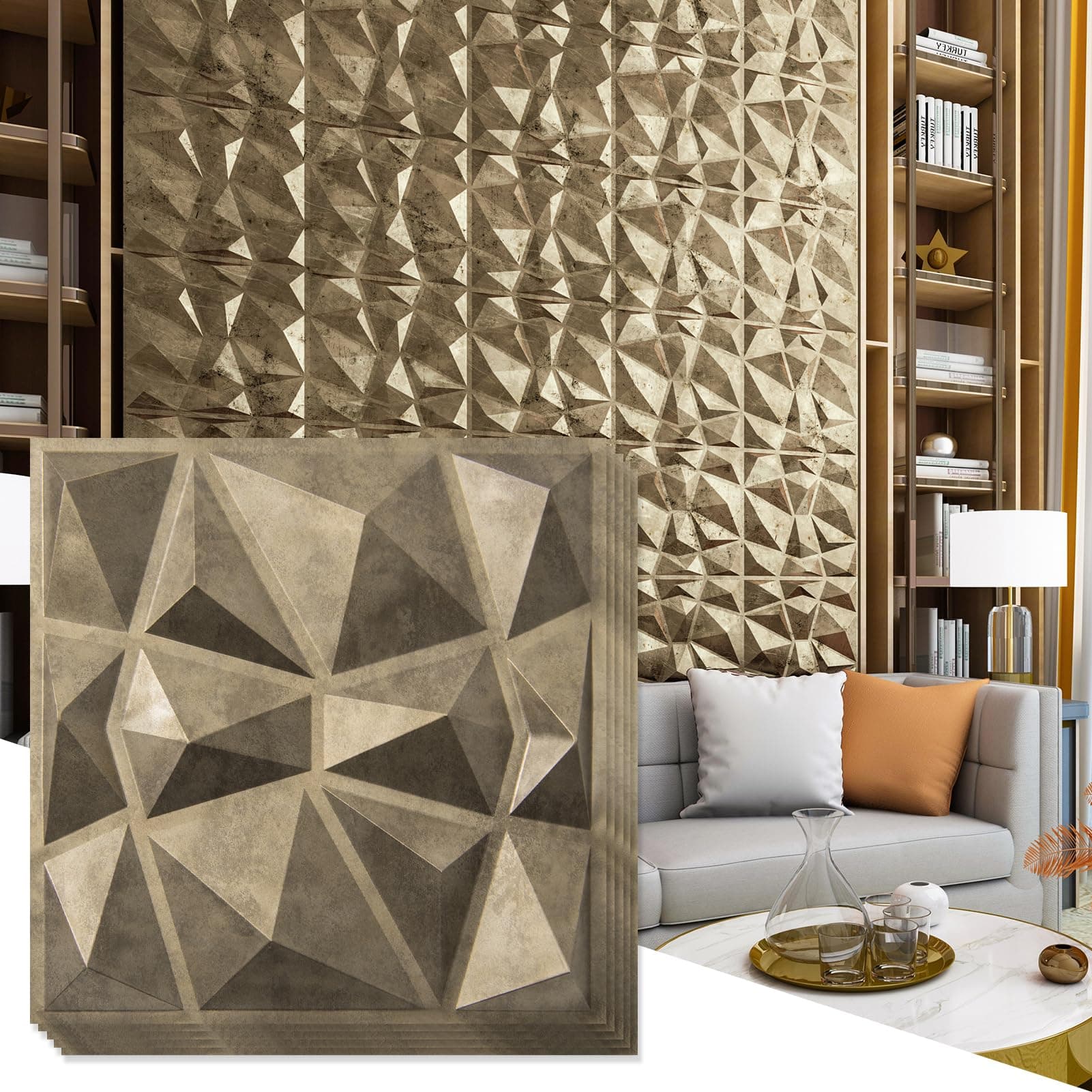 Art3d - Panneaux muraux 3D en PVC doré antique | Habitat intérieur | Salles de bain & chambres | Élégance & Facilité d'i