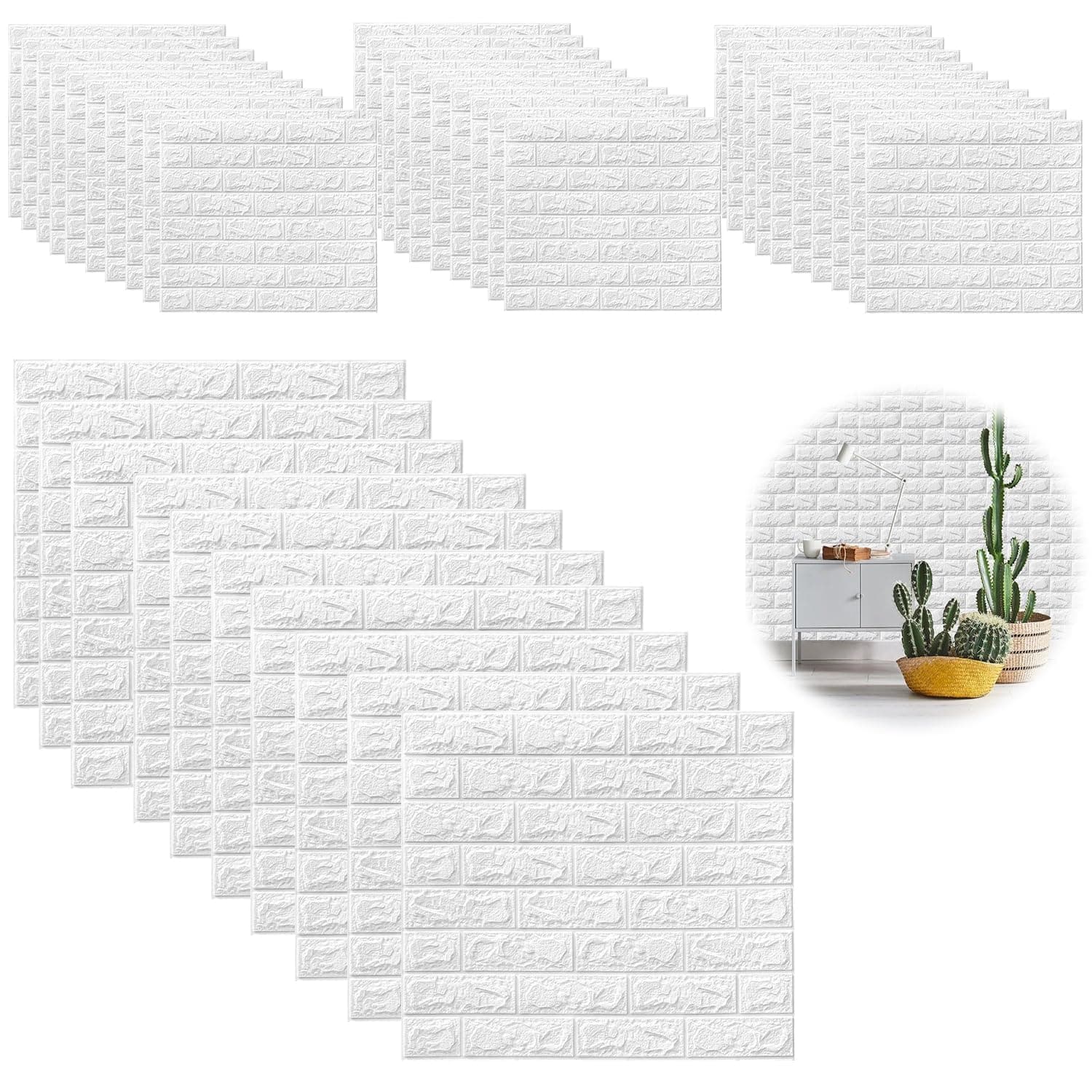 Papier peint 3D brique adhésif mural 40 pièces, pierre autocollante, décoratif pour intérieur 35X38cm