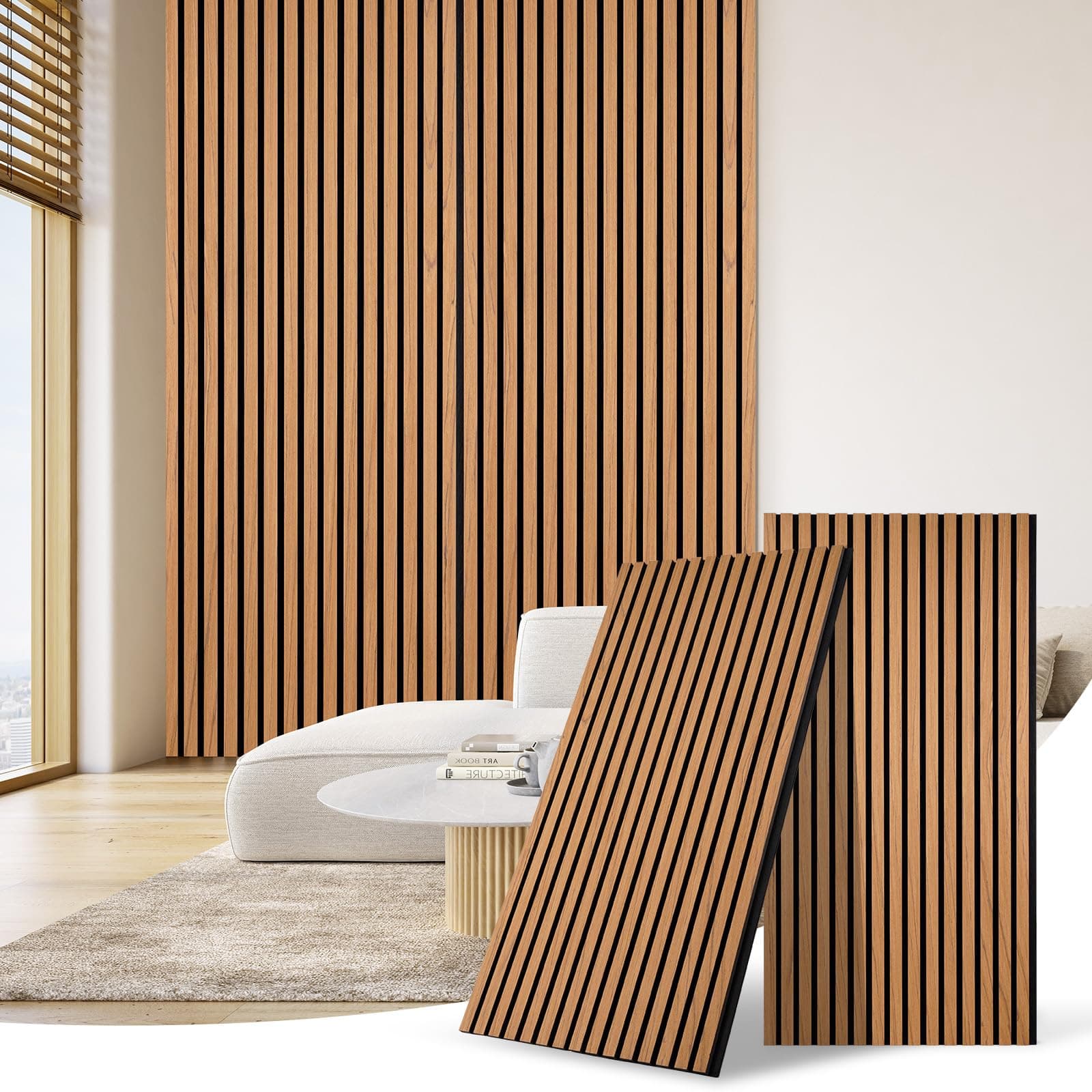 DOLLAR BOSS Panneaux acoustiques en chêne 3d 120x60cm pour bureau & cuisine - Mur anti-bruit & décoratif