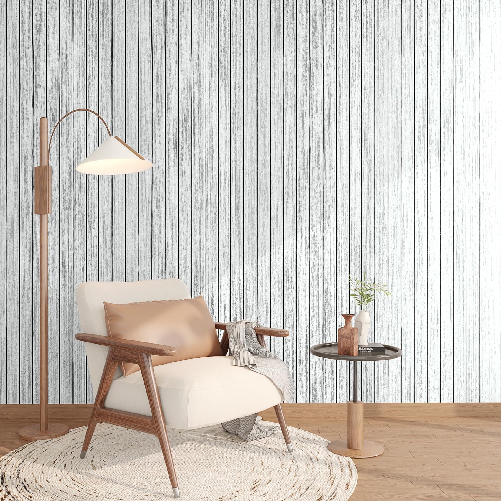 Livelynine Panneau Mural Bois Décoratif Intérieur Gris Clair 3D Adhesif Salon Entrée Bureau