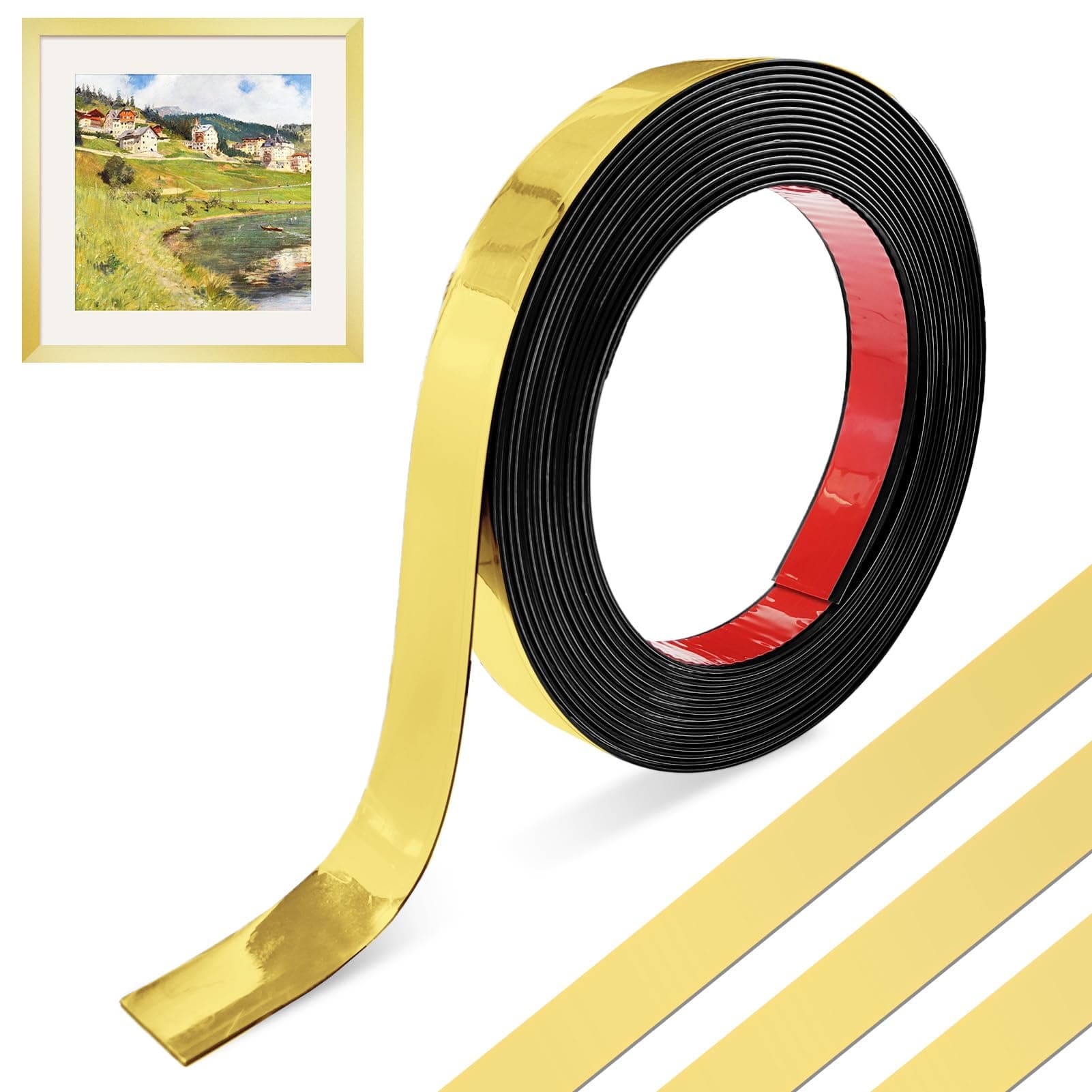 MeYuxg Moulure Adhesive Or Brillant, Flexible et Inoxydable pour Cadres de Miroirs et Plafonds, Facile à Coller et Étanc