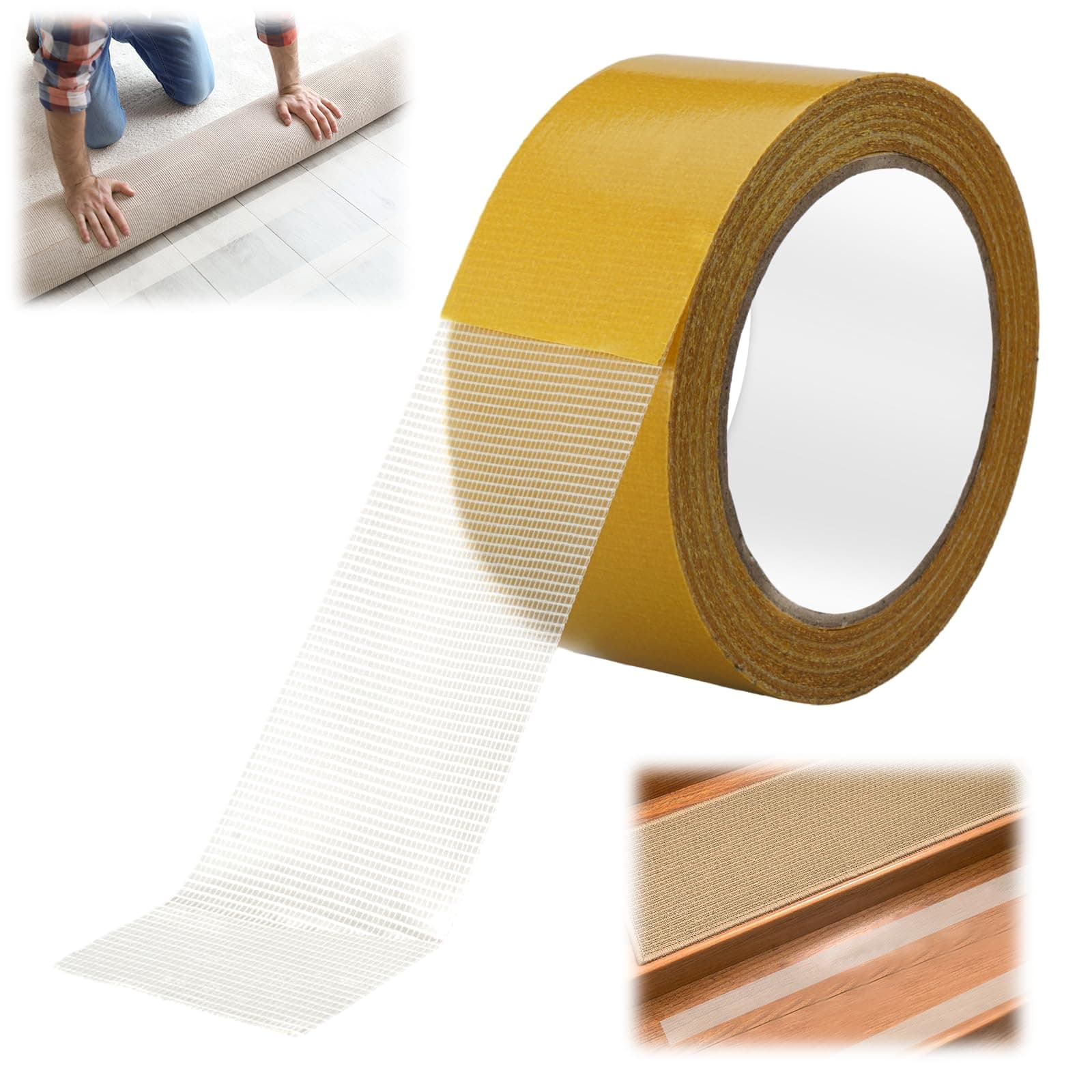 Ruban Adhésif Double Face Tapis, Haute Adhérence pour La Pose de Moquette et Revêtement de Sol, Sans Résidus, 20m x 50mm